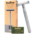 Bambaw Double Edge Safety Razor for Men & Women, Metal Razor with 5 Double Edge Safety Razor Blades, Eco-Friendly Razor – Silver