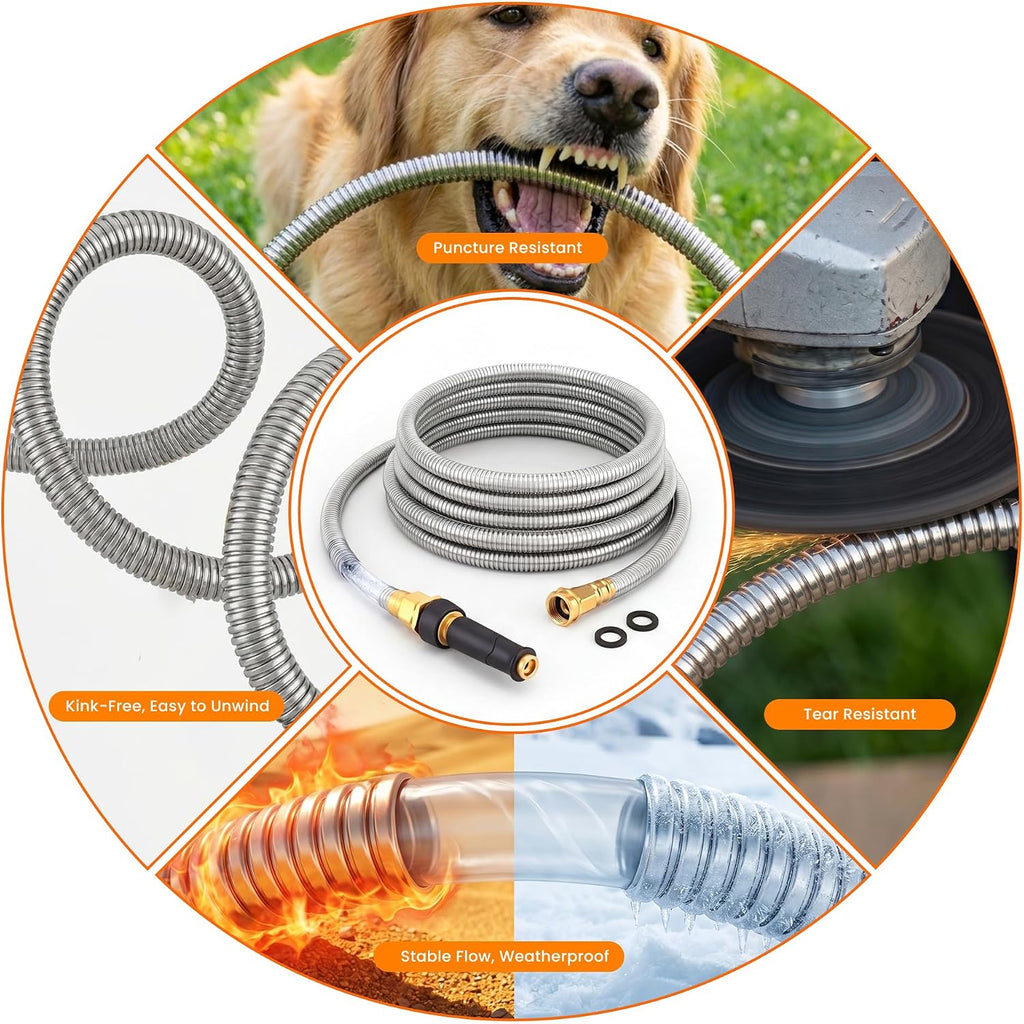 Stainless Steel Garden Hose 100 Ft, Heavy Duty Expandable Water Hose, No-Kink, No Bite, Flexible Garden Hoses For Yard, Rv, Car