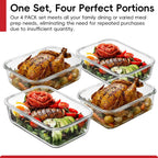 4 Pack 8 Cups/ 63oz Large Glass Storage Containers with Lids, Meal Prep Containers, Glass Food Storage with Airtight Lid for Baking, Leak Proof & Microwave, Oven Safe (4 Containers + 4 Lids)