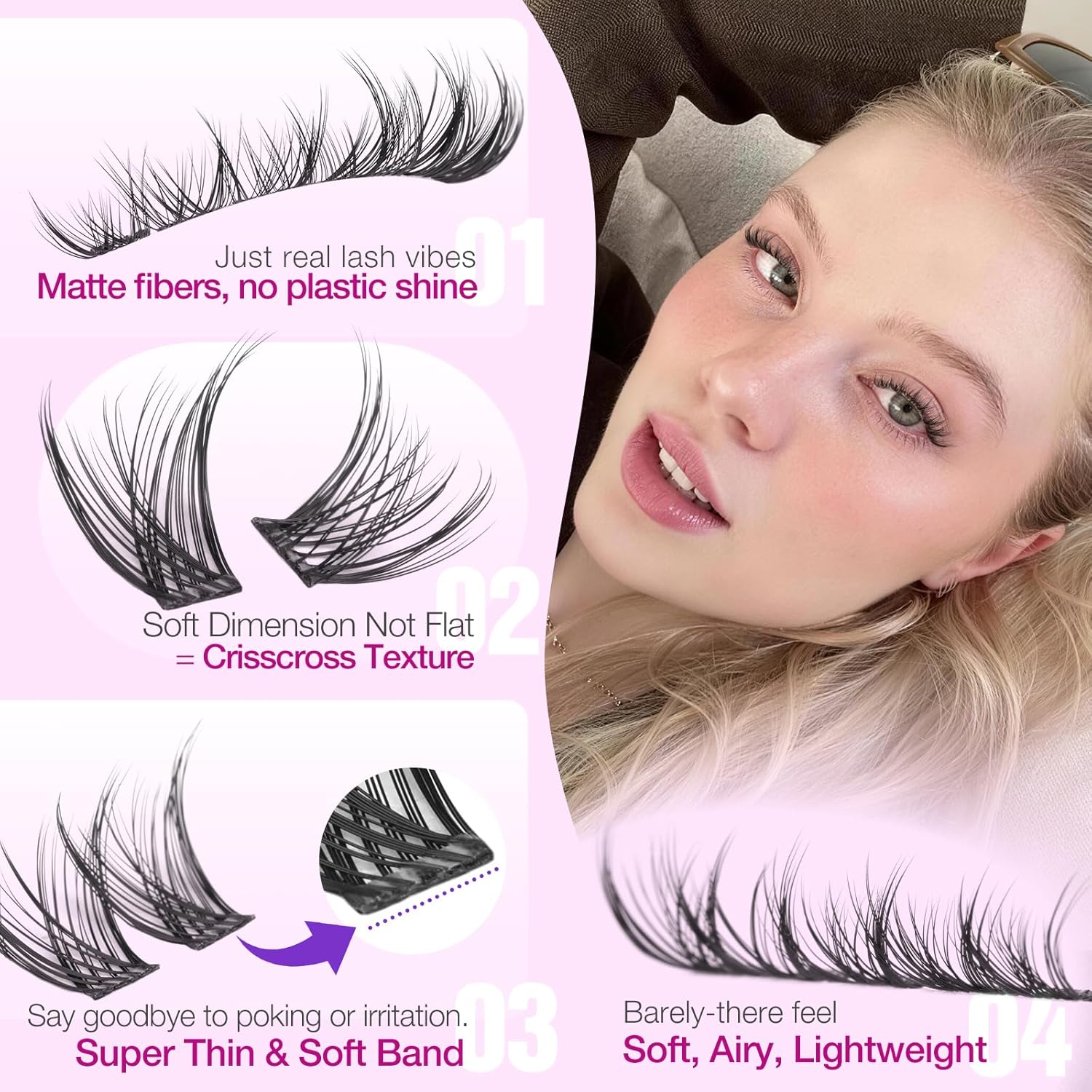Yawamica Short Natural Lash Clusters 9-10-12mm, Soft Wispy Cluster Lash Extensions, CC Curl Eyelash Clusters with Super Thin Band, Beginner-Friendly DIY Lashes for Natural Cat Eye & Doll Eye Look
