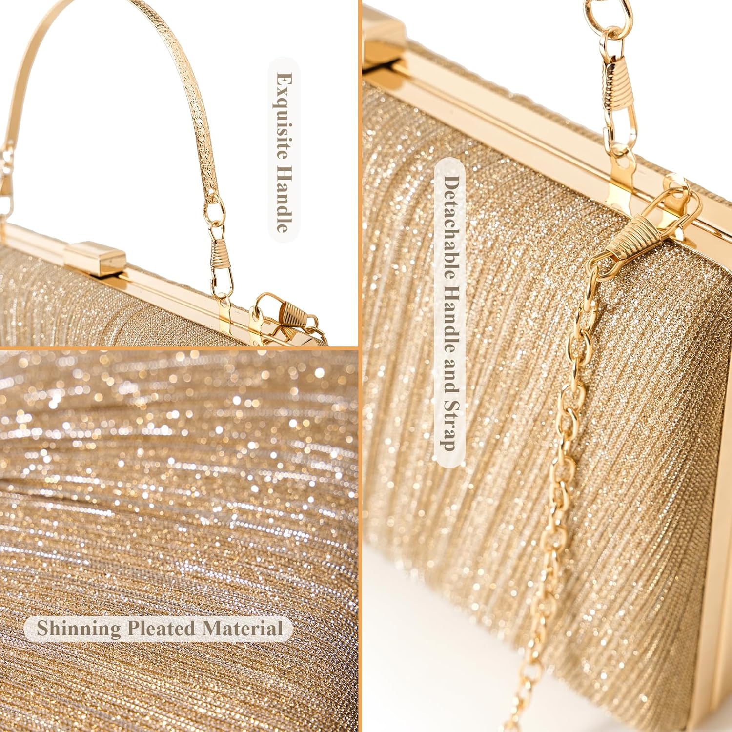 Kseymeir Clutch Purses for Women Pleated Evening Handbag with Chain Prom, Cocktail, and Wedding | Pleated, with Chain, Prom, Cocktail, Wedding