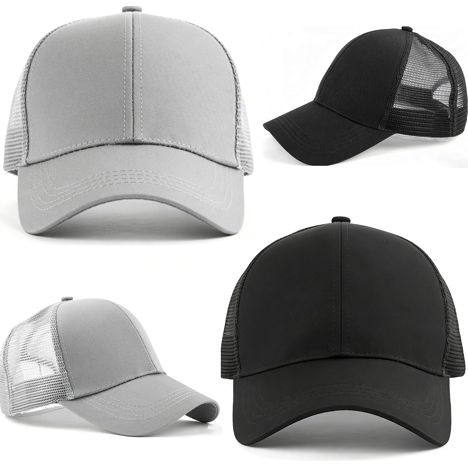 Izus Women'S Ponytail Hat Baseball Cap Mesh-Back High-Bun-Pony Summer-Spring-Caps 22-23 Inch