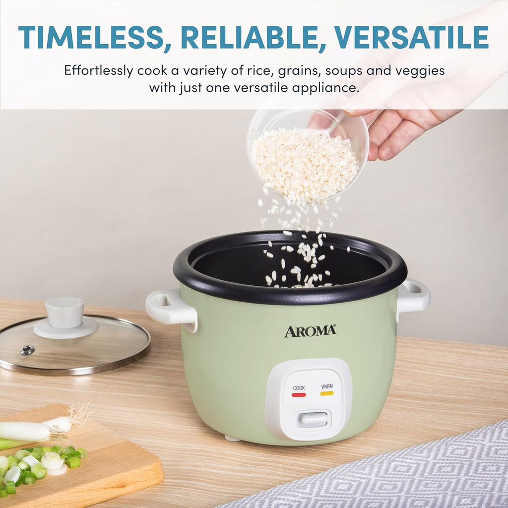 AROMA® Mini Rice Cooker, 2-Cup (Uncooked) / 4-Cup (Cooked), Grain Cooker, Soup Maker, Oatmeal Cooker, Auto Keep Warm, 1 Qt, Light Green
