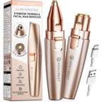 VG VOGCREST Eyebrow & Facial Trimmer: 2 in1 Rechargeable Facial Hair Removal & Eyebrow Shaver - Body Razor with Built-in LED Light (Rose Gold)