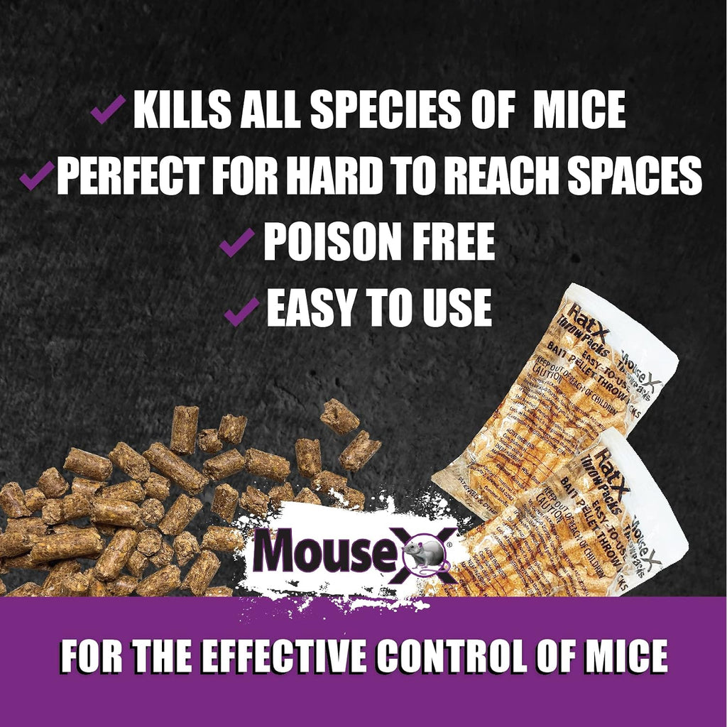 Mousex Rodent Control Bait Pellet Throw Packs For Rats & Mice – Poison Free, Pet Safe | Indoor & Outdoor Use Pellets |6 Throw Packs