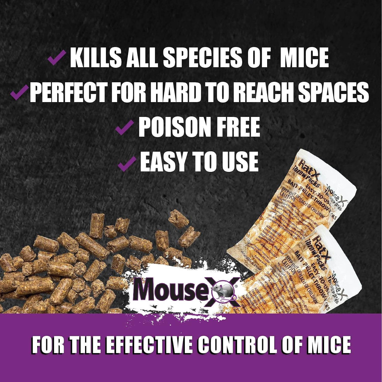Mousex Rodent Control Bait Pellet Throw Packs For Rats & Mice – Poison Free, Pet Safe | Indoor & Outdoor Use Pellets |6 Throw Packs