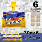 Disposable Fly Traps 6 Pack Bags Outdoor, Flies Catcher Traps With Natural Pre-Bait Refill Repellent, Reusable Stable Horse Ranch Trapper Outdoor Hanging Fly Killer Helps Control Flies