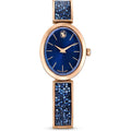 Swarovski Crystal Rock Oval Watch, Metal Bracelet, Blue, Rose Gold-Tone Finish, Swiss Made, Part Of The Crystal Rock Watch Collection