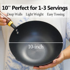 Souped Up Recipes 10 Inch Carbon Steel Wok For Electric, Induction and Gas Stoves (Lid and User Guide Video Included)