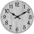 Wall Clock, Rustic Wall Clocks Battery Operated Silent Non Ticking, Country Round Wooden Clocks Farmhous Wall Decorative For Kitchen, Bathroom, Living Room (Gray 8 Inch)