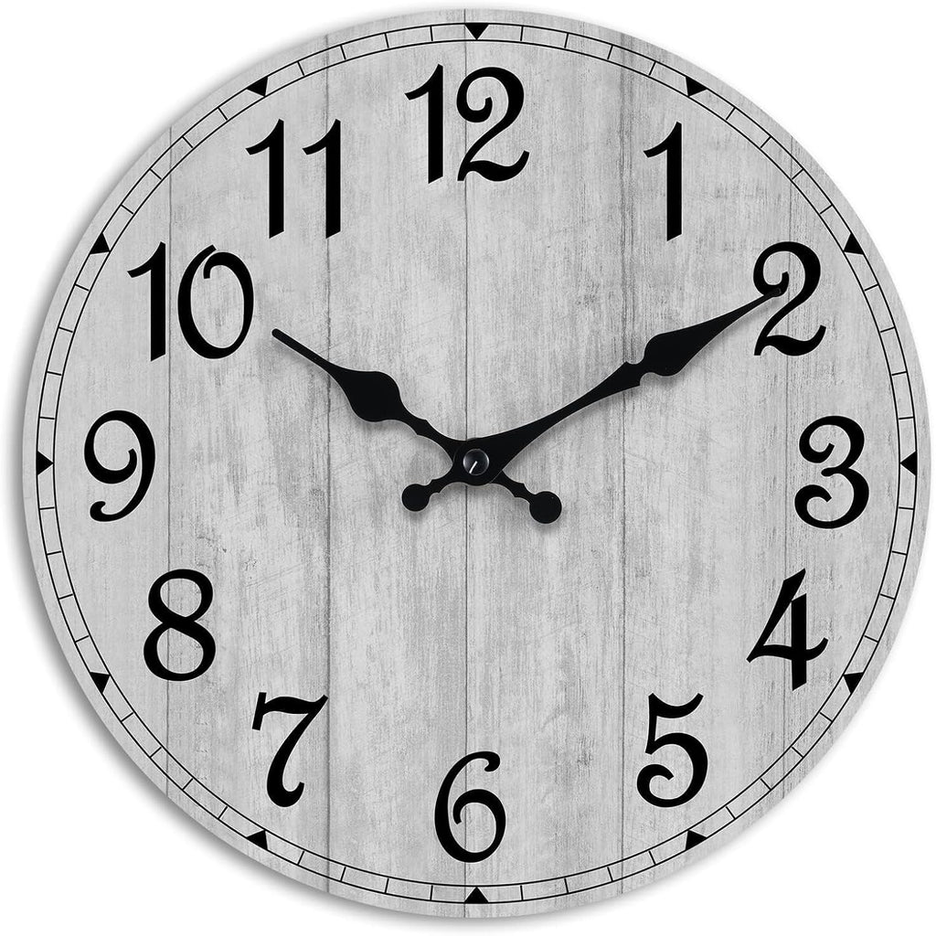 Wall Clock, Rustic Wall Clocks Battery Operated Silent Non Ticking, Country Round Wooden Clocks Farmhous Wall Decorative For Kitchen, Bathroom, Living Room (Gray 8 Inch)