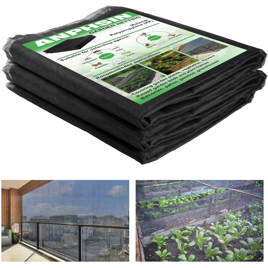 Strong Pp Nanocomposite Mosquito Net Garden Netting - 10 X 20Ft Clear View Bird Insect Pest Mesh Barrier Screen For Patio, Balcony, Porch, Outdoor Raised Beds Protection (Black)