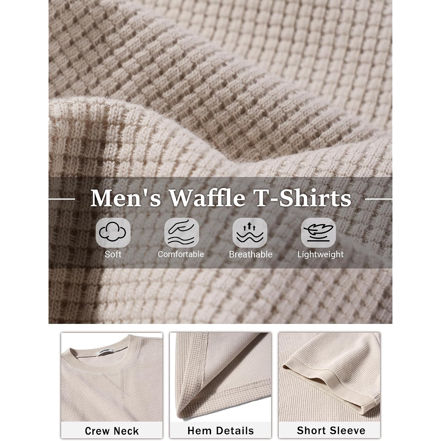 Coofandy Men'S Waffle T-Shirts Short Sleeve Casual Crew Neck Shirt Summer Plain Pullover Tees