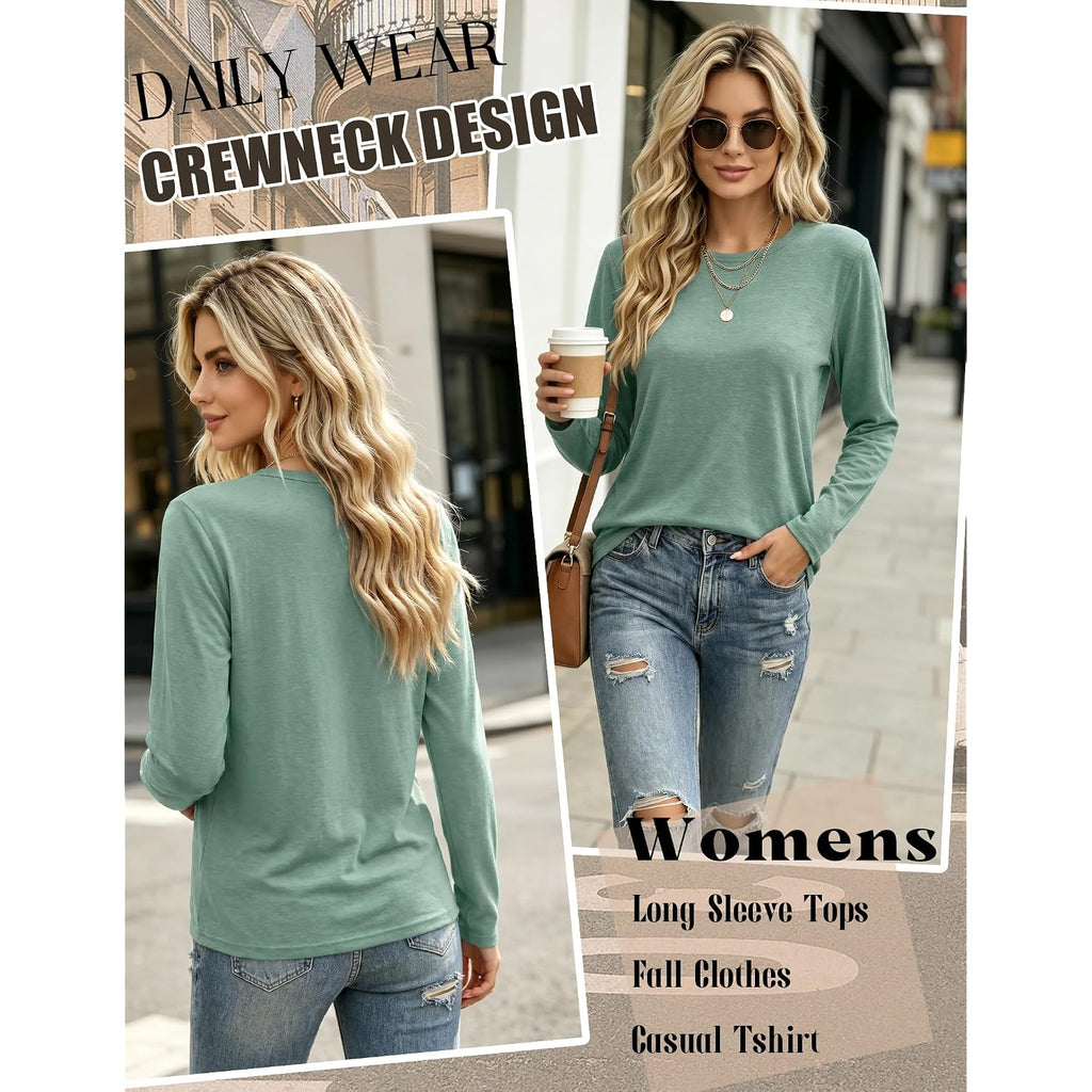Zeagoo Women's Casual Shirts Long Sleeve Tops Soft Crewneck Tshirts Basic Tee Business Workout Outfit 2026 Fall Clothes