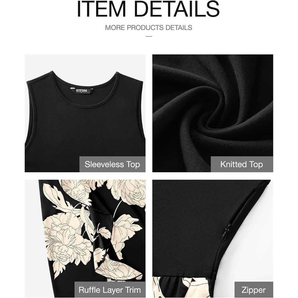 Btfbm Summer Dresses For Women 2026 Casual Spring Floral Sleeveless Ruffle Boho Cocktail Wedding Guest Party Midi Dress