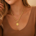 Chunky Gold Necklace for Women, Simple 14K Gold/Silver Plated Circle Pendant Choker Necklaces Trendy Dainty Heart Chain Toggle Clasp Necklace Jewelry Gift for Women
