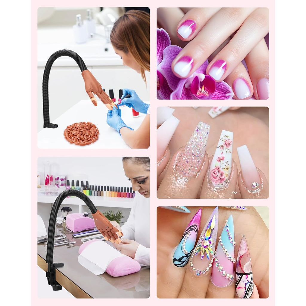 Practice Hand for Acrylic Nails, Flexible Nail Practice Hands Magnetic Fake Hands for Nails Practice, Movable Nail Mannequin Hand with 200PCS Nail Tips for Beginners