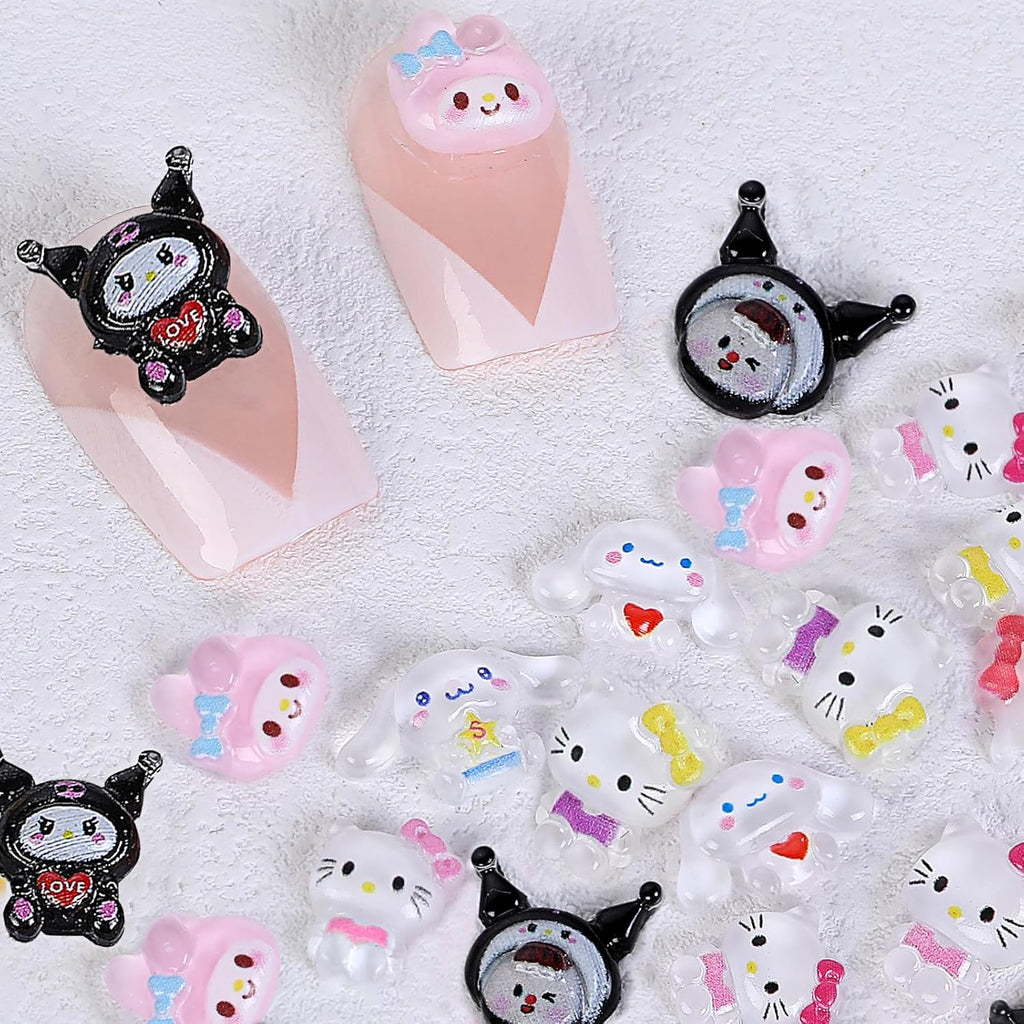 70Pcs Kawaii Nail Charms, 3D Cute Cartoon Nail Art Decorations, Resin Flatback Charms for Acrylic Nails DIY Crafts, 7 Styles with Storage Box