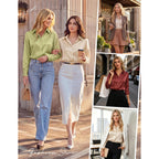 Grace Karin 2026 Womens Silky Satin Button Down Shirts Long Sleeve Work Blouses Dressy Casual Tops