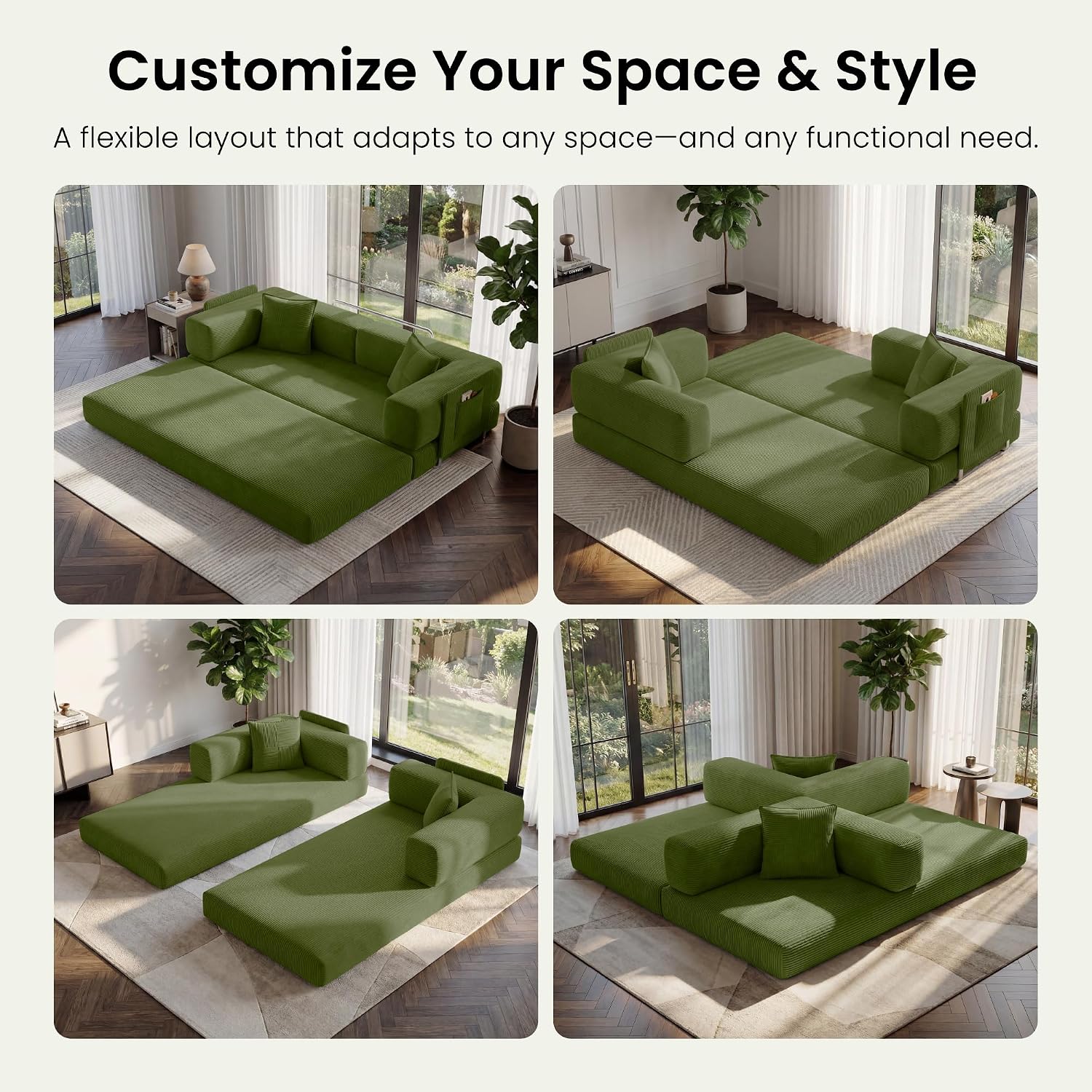 78.8" Convertible Futon Sofa Bed, Boneless Couch For Living Room