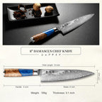 Atumuryou Japanese Chef Knife, 8 Inch Damascus Kitchen Knife With Vg10 Steel, Ultra Sharp Professional Cooking Knives With Resin Wood Handle, Gift Box For Home & Restaurant