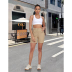 Women's Cotton Bermuda Cargo Shorts 5" Casual Summer Elastic Waist Trouser Shorts with Pockets