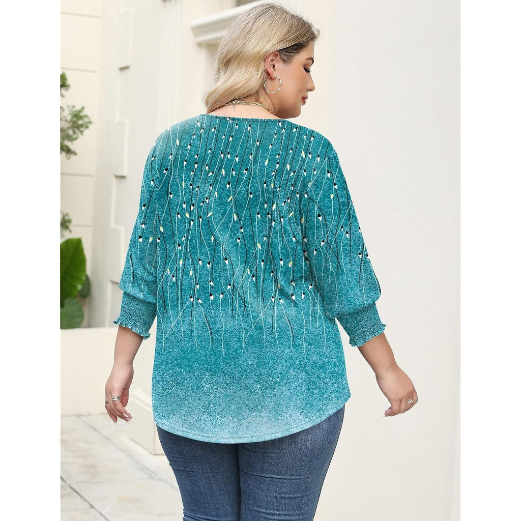 Rapbin Womens Plus Size Tops 3/4 Sleeve Blouses Shirts Casual V Neck Loose Tunic Tops 1X-5X