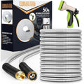 Garden Hose 50 Ft, Stainless Steel Water Hose With 10 Function Nozzle Flexible, Heavy Duty, Lightweight, No-Kink, Pet Proof, Puncture Proof Hose Metal For Yard, Outdoor