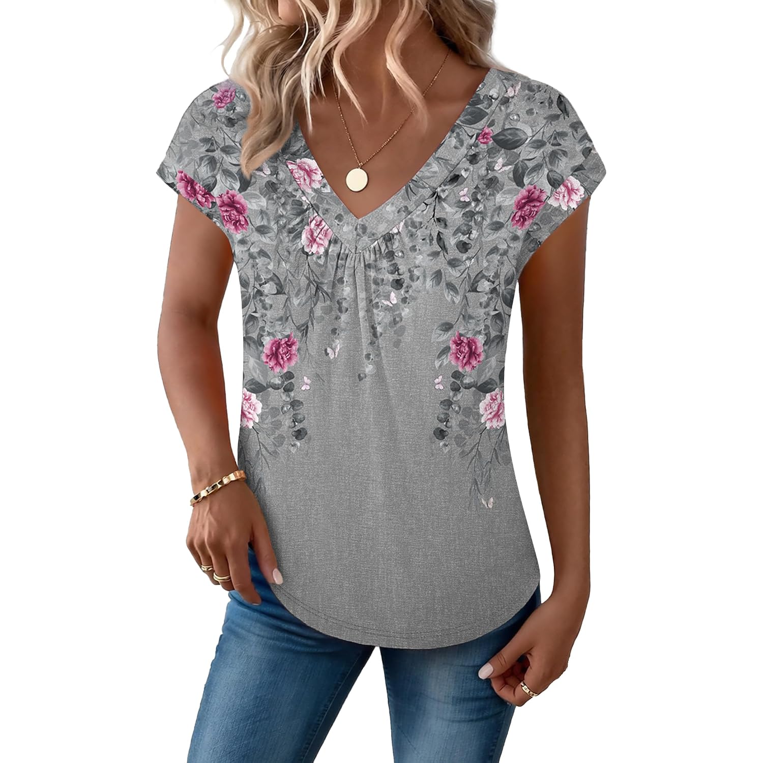Zeagoo Womens Tops Short Sleeve V Neck Shirts Summer Dressy Casual Business Clothes Work Blouses Fashion Clothing Outfits