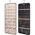 Bagsmart Hanging Jewelry Organizer Storage Roll With Hanger Metal Hooks Double-Sided Jewelry Holder For Earrings, Necklaces, Rings On Closet, Wall, Door, 1 Piece, Large, Black