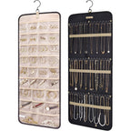 Bagsmart Hanging Jewelry Organizer Storage Roll With Hanger Metal Hooks Double-Sided Jewelry Holder For Earrings, Necklaces, Rings On Closet, Wall, Door, 1 Piece, Large, Black