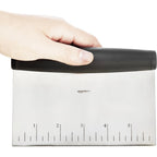 Amazon Basics Multi-Purpose Bench Scraper, Stainless Steel Dough Cutter With Measurement Marks, Dishwasher Safe, Non-Slip Contoured Grip, 6", Black, Silver