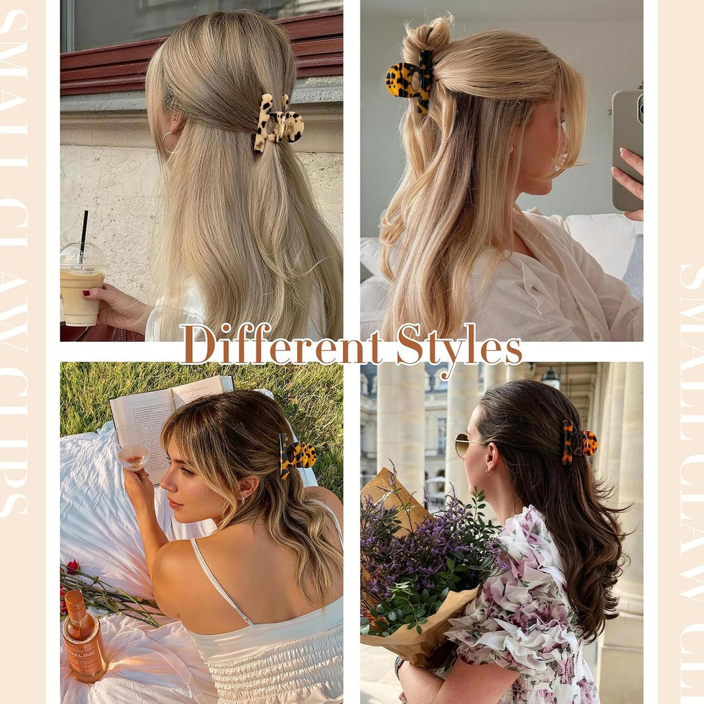 3 Pcs Small Hair Clips For Women, 2.4 Inch Medium Durable Acetate Tortoise Shell Claw Clips For Thin Fine Hair Half Up Styling, Leopard Print Cute Hair Claw Clips Hair Accessories For Girls Gift