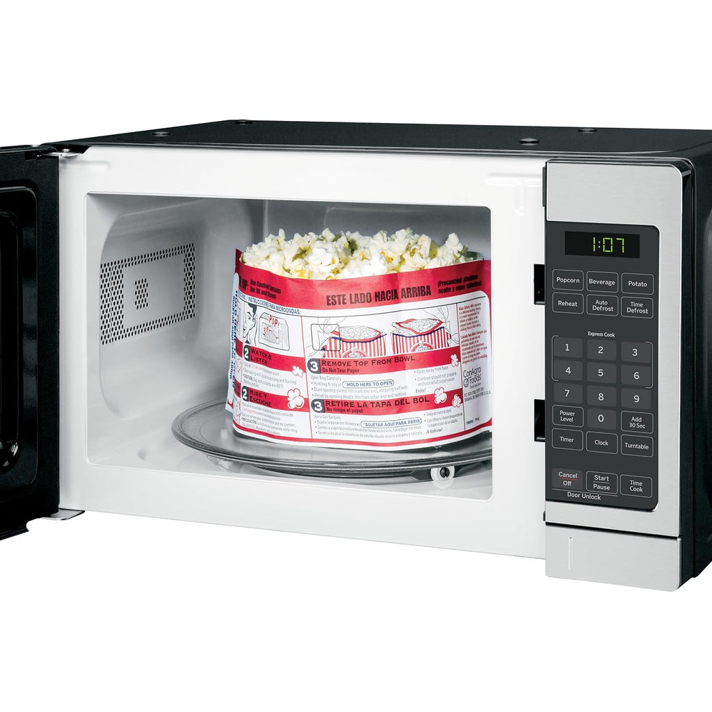 Ge Countertop Microwave, 700 Watt 0.7 Cu. Ft., Stainless Steel, Gcst07N1Wss | 4 Convenience Cook Settings, One-Touch Controls, Child Lock Technology, Glass Turntable, For Kitchen, Dorm, Office, Apartment