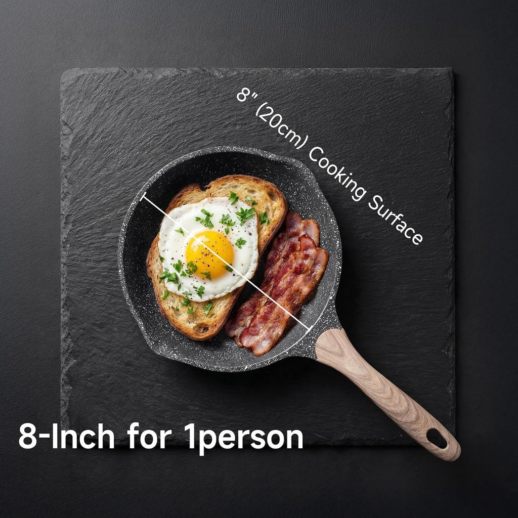 JEETEE 8 Inch Nonstick Frying Pan For Egg, Nonstick Omelette Skillet with Soft Touch Handle, All Stove Induction Compatible