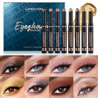 LANGMANNI 8 PCS Soft Smooth Cream Eyeshadow Stick Gift Set,Matte Earth Color+Bright Metal Color Contour Stick,Waterproof & Long-Lasting Eyeshadow (#B)