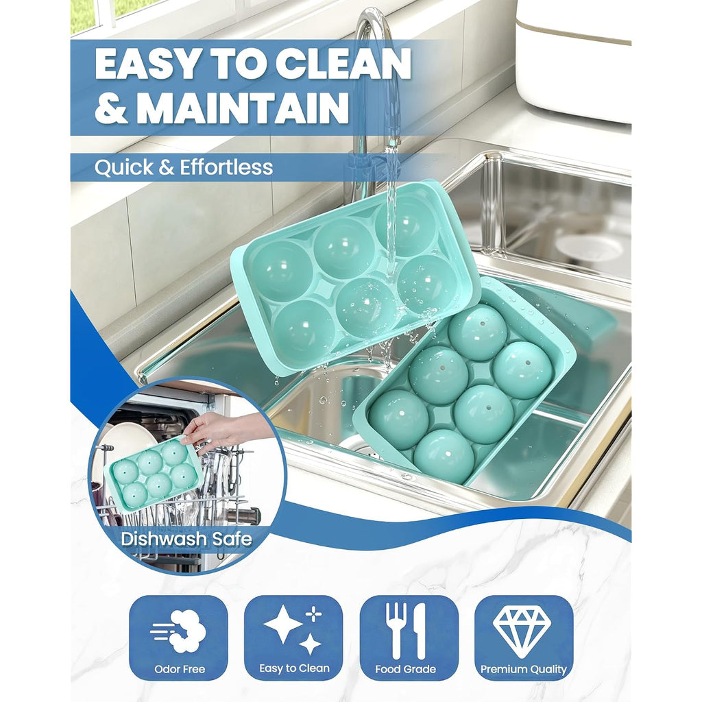 Large Ice Cube Tray For Freezer - 2 Pack Stackable Round Ice Cube Molds Set, Easy To Fill & Release With Storage Bin And Tongs For Kitchen, Party, Cocktail & Coffee, Gifts For Whiskey Lover (1.93In)