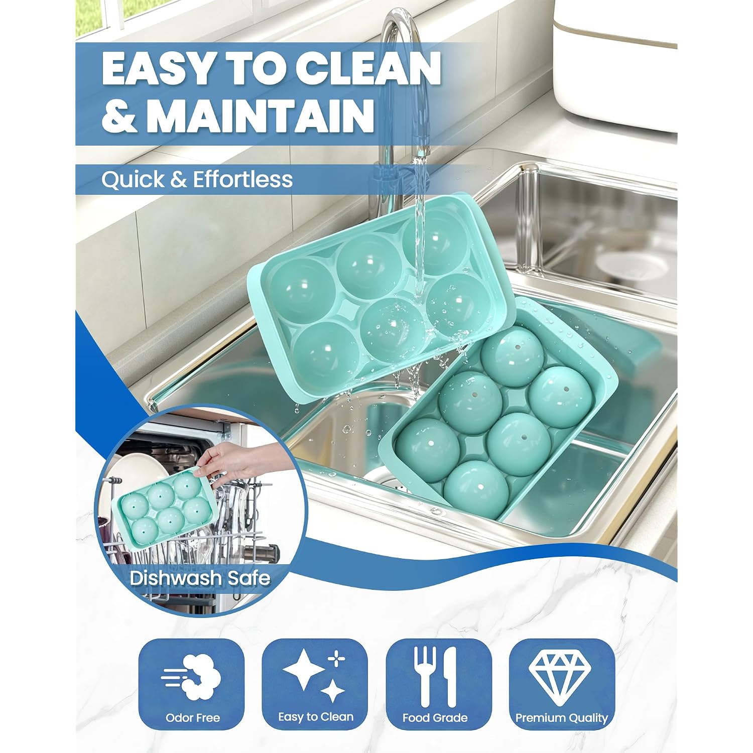 Large Ice Cube Tray For Freezer - 2 Pack Stackable Round Ice Cube Molds Set, Easy To Fill & Release With Storage Bin And Tongs For Kitchen, Party, Cocktail & Coffee, Gifts For Whiskey Lover (1.93In)