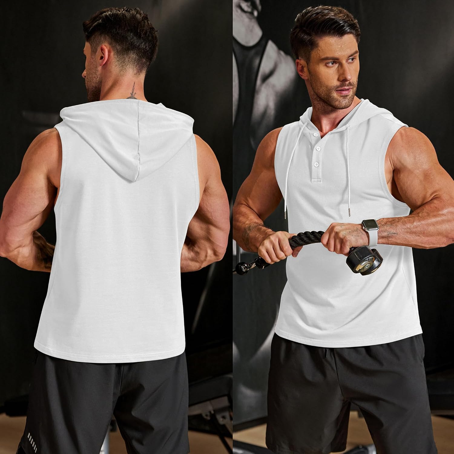 Coofandy Men'S Workout Hooded Tank Tops Sleeveless Gym Hoodies Cotton Muscle Cut Off Shirt Bodybuilding Henley Shirts