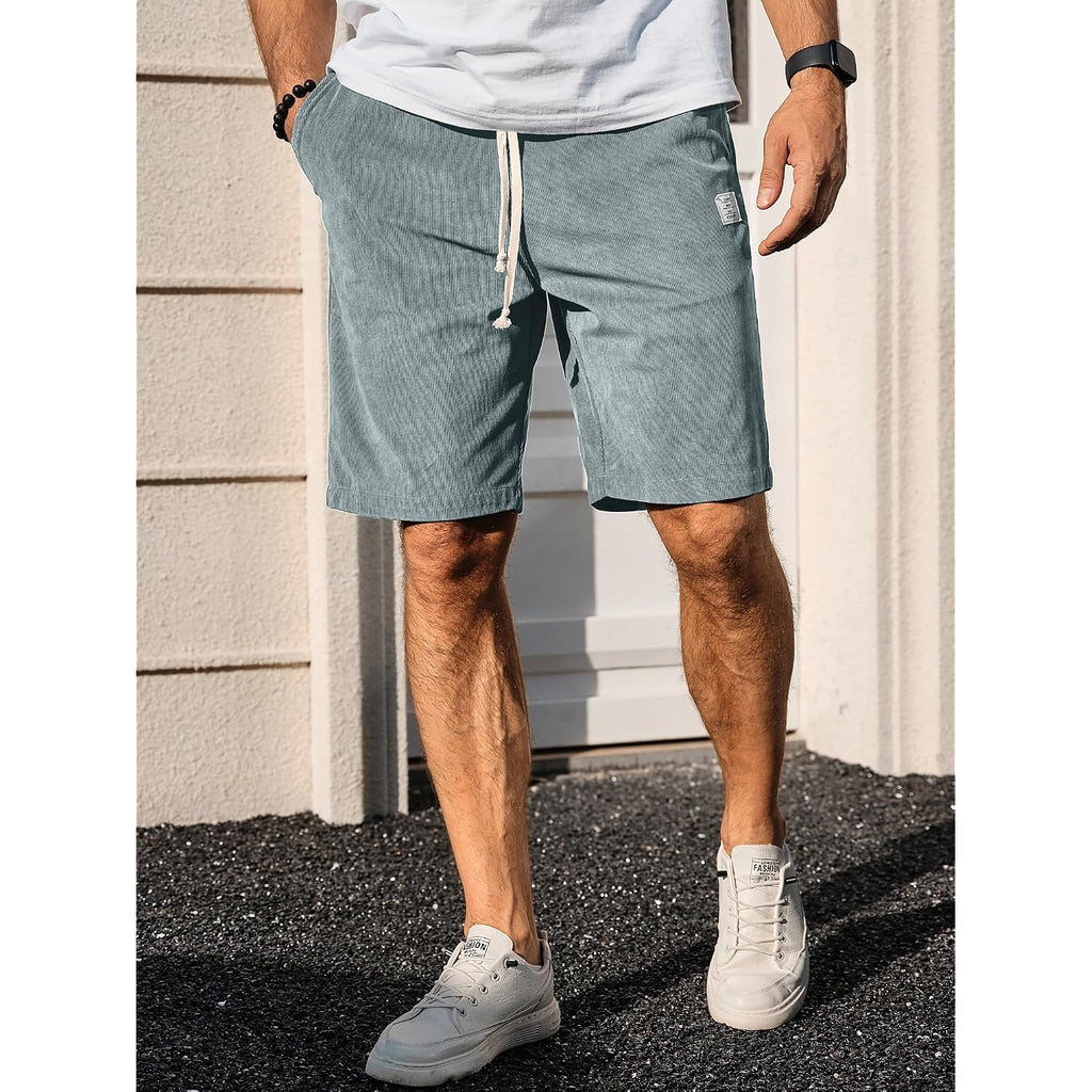 Plepan Mens Corduroy Shorts Casual Elastic Waist Drawstring Summer Beach Shorts