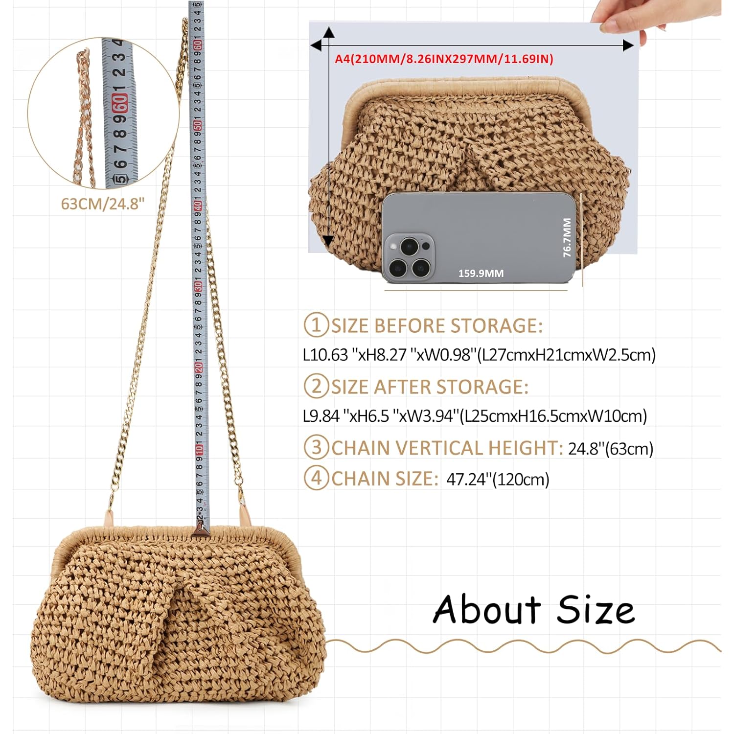 Emprier Straw Clutch Purses for Women Cloud Dumpling Pouch Straw Crossbody Shoulder Handbag Summer Beach Woven Bag