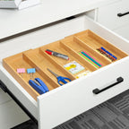 Utoplike Bamboo Expandable Kitchen Drawer Organizer, Adjustable Utensil Holder And Cutlery Tray Organiser, Drawer Divider For Silverware, Flatware, Knives In Kitchen, Bedroom, Living Room, 5 Slot