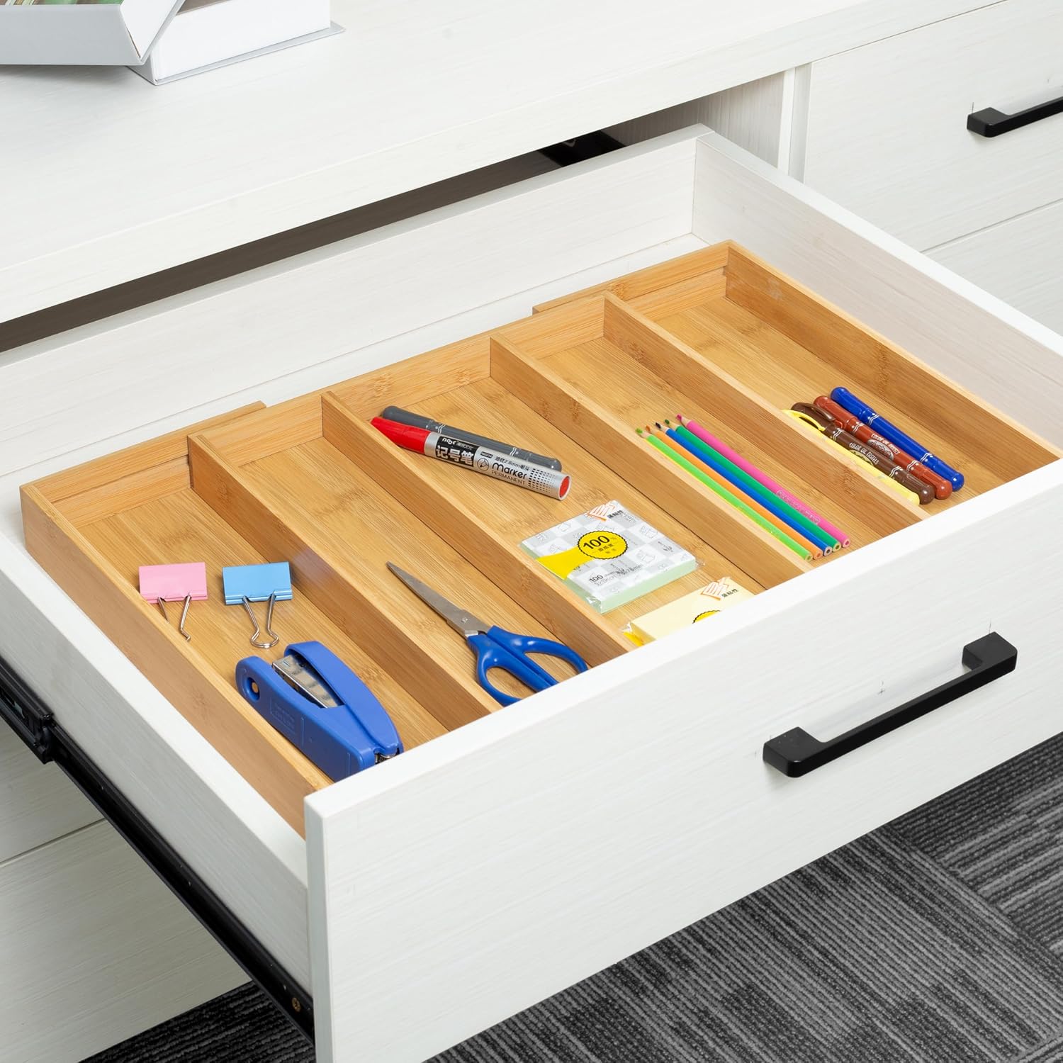 Utoplike Bamboo Expandable Kitchen Drawer Organizer, Adjustable Utensil Holder And Cutlery Tray Organiser, Drawer Divider For Silverware, Flatware, Knives In Kitchen, Bedroom, Living Room, 5 Slot