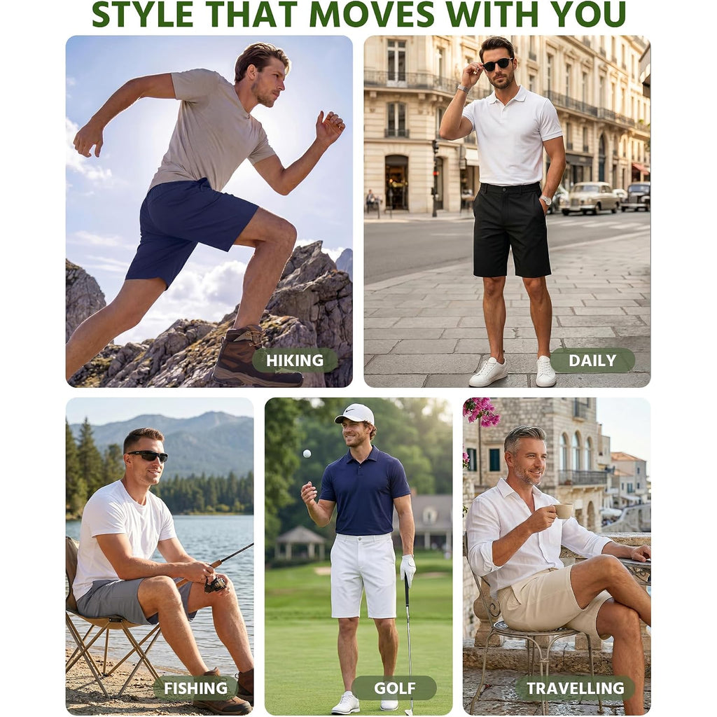 Wulcea Men'S Golf Shorts 9" Chino Stretch Fabric Elastic Waist Quick Dry Water Resistant Casual Dress Work With Phone Pocket