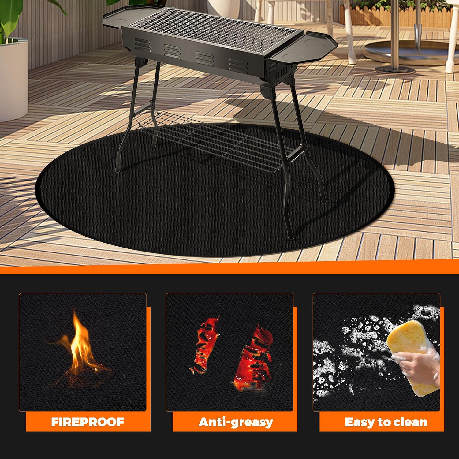 20" Tabletop Fire Pit Mat For Solo Stove Mesa Xl, Table Top Protector-Black | 1800°F Fiberglass, Dual Silicone, Waterproof, Oilproof, Anti-Slip Base, Anti-Curl Mat For Patio, Camping, Deck, Ember Guard
