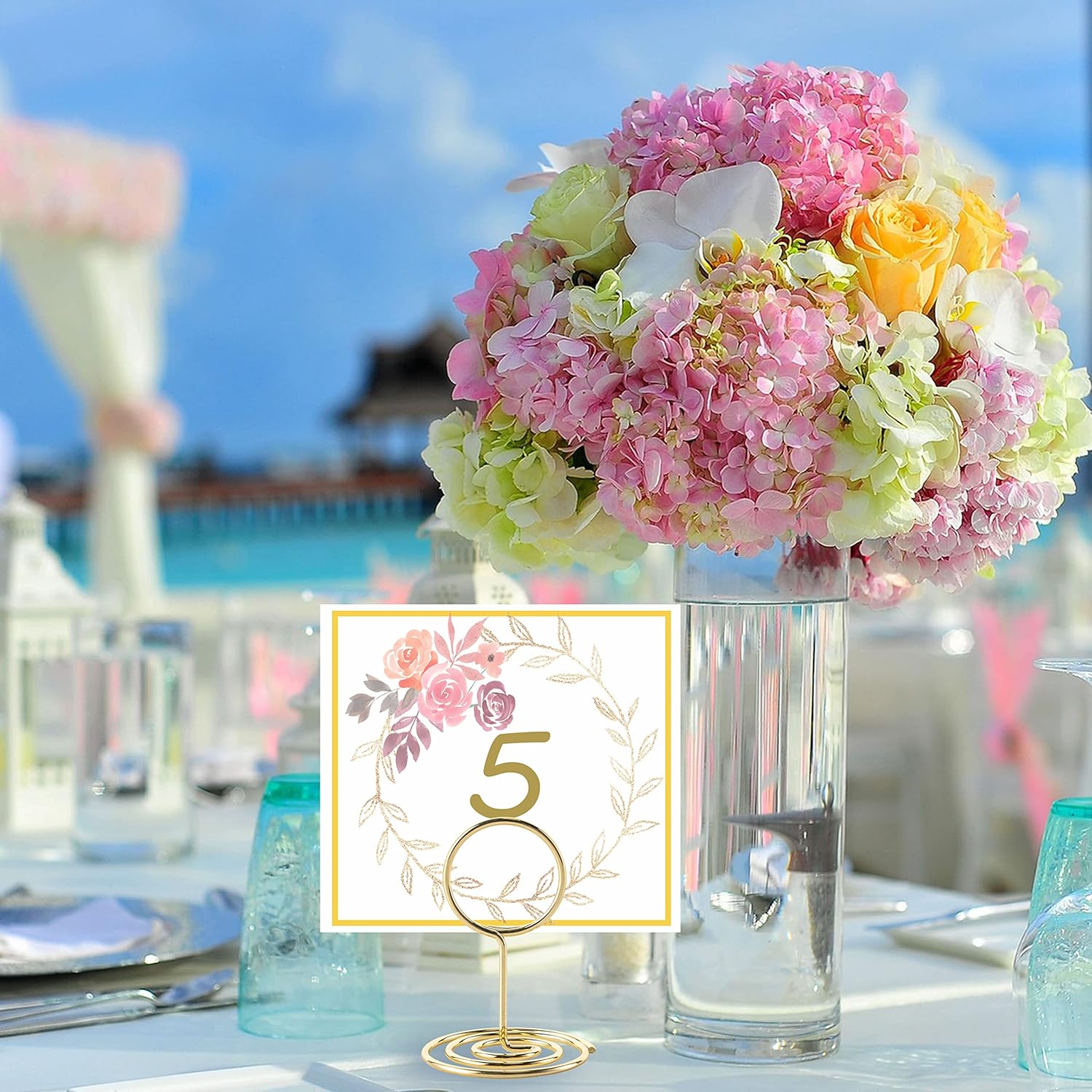 Hoewina 26Pcs Table Number Holders, Place Card Holder, Wire Picture Holder, Small Size Table Card Holders, Photo Holder for Centerpieces, Wedding Reception, Party, Birthday (Gold)