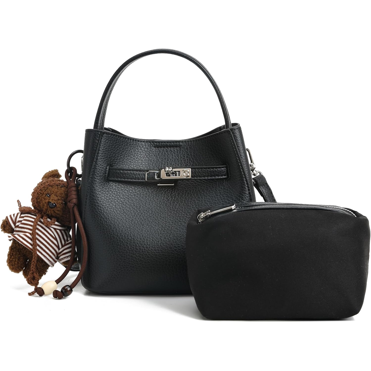 Small Crossbody Bag For Women, Fashion Top Handle Shoulder Purse With Lock Accent, Soft Leather Mini Satchel Tote Bag