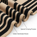 Striped Outdoor Front Door Mat 24"X51", Cotton Hand Woven Washable Black And Khaki Rug Runner, Reversible Foldable Indoor Layered Front Door Rugs For Entryway/Farmhouse/Home Entrance