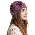 Zlyc Women Cotton Crochet Skull Cap Handmade Knit Cutout Floral Beanie Hat