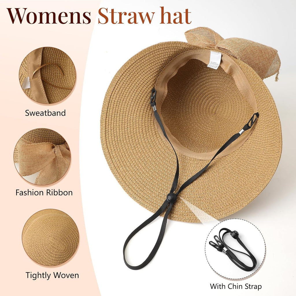 Sun Hats for Women, Straw Beach Hat UV Sun Protection, Foldable Bowknot Sun Beach Hats Summer Hat